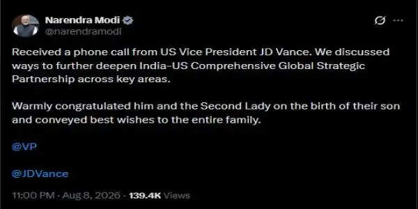 पीएम मोदी ने अमेरिकी उपराष्ट्रपति से की फोन पर बातचीत, भारत-अमेरिका संबंधों को और मजबूत करने पर जोर