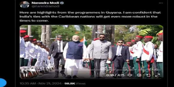 Video clip adorned with Prime Minister Modi's voice from Georgetown, the garden city of the Caribbean...'Guyana Travel Milestone'