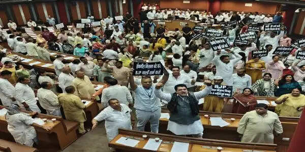 ई-20 पेट्रोल के मुद्दे पर आआपा पार्षदों का एमसीडी सदन में प्रदर्शन