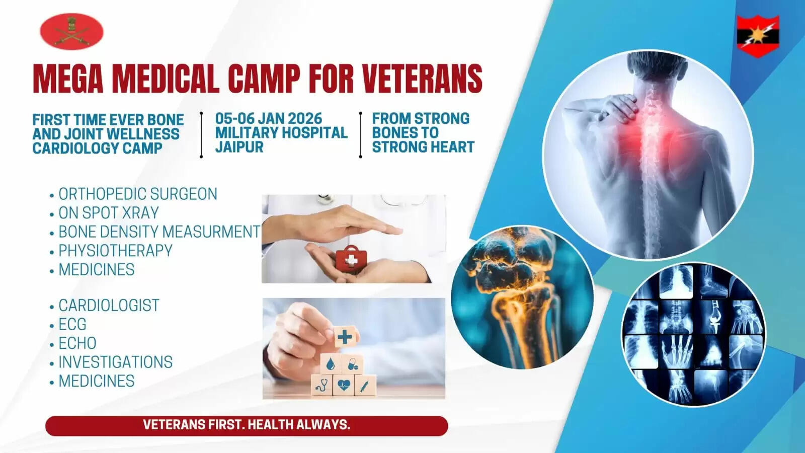 पूर्व सैनिकों के लिए मिलिट्री अस्पताल, जयपुर द्वारा मेगा मेडिकल कैंप का आयोजन 5 से