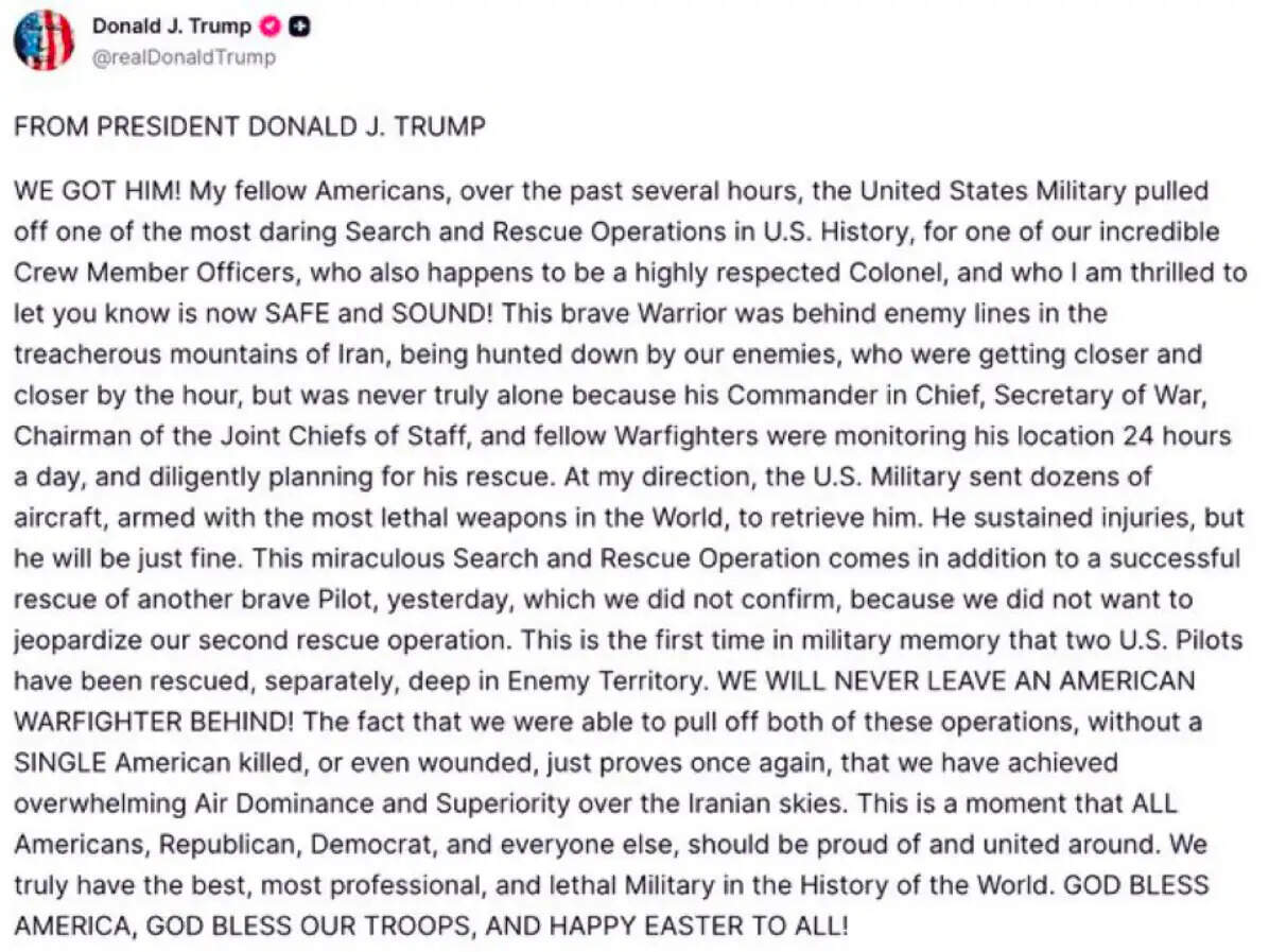 अमेरिका ने ईरान से अपने लापता पायलट को सुरक्षित निकाला, ट्रंप ने कहा-हमने ढूंढ़ निकाला