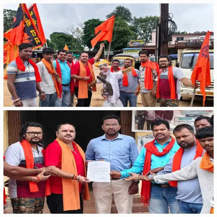 बजरंग दल ने शिवलिंग पर आपत्तिजनक टिप्पणी करने वाले का किया पुतला दहन, साैंपा ज्ञापन