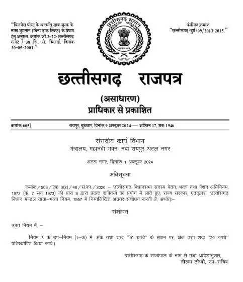 विधायकों को अब प्रति किलोमीटर यात्रा भत्ता 20 रुपये मिलेगा