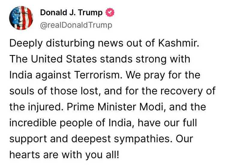 पहलगाम हमले पर अमेरिकी राष्ट्रपति डोनाल्ड ट्रंप की तीखी प्रतिक्रिया, भारत को बताया आतंकवाद के खिलाफ सच्चा साझेदार