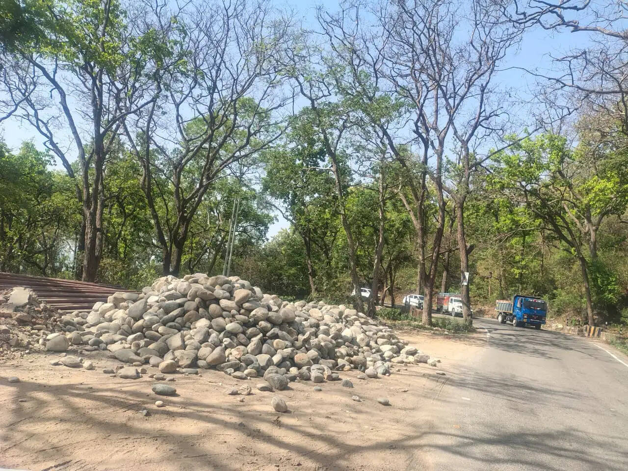सुबह सवेरे वन विभाग की कार्रवाई, कई ट्राले पकड़े तो कई खनन सामग्री सड़क पर फेंक भागे, हाईवे पर लगे ढेर