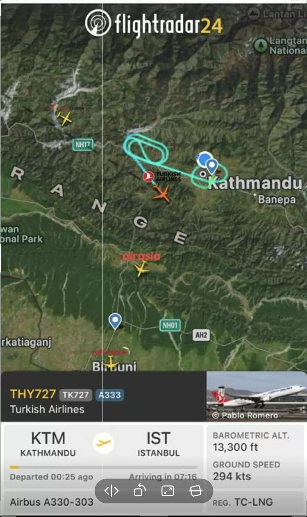 काठमांडू से इस्तांबुल जा रहे विमान के इंजन में लगी आग, कोलकाता डाइवर्ट