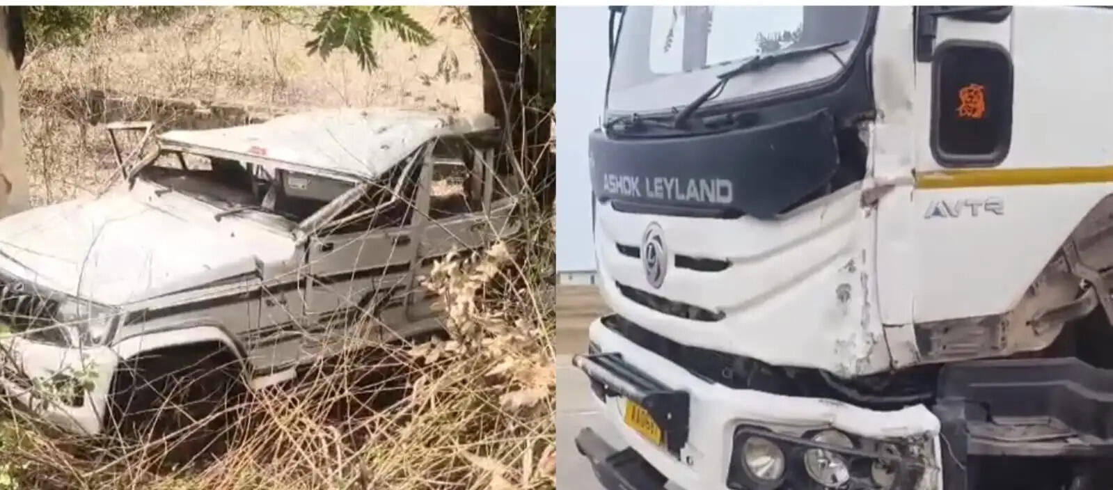 अनूपपुर: टायर फटते ही सामने चल रहीं कार से टकराया ट्रक, पेड़ से टकराई कार