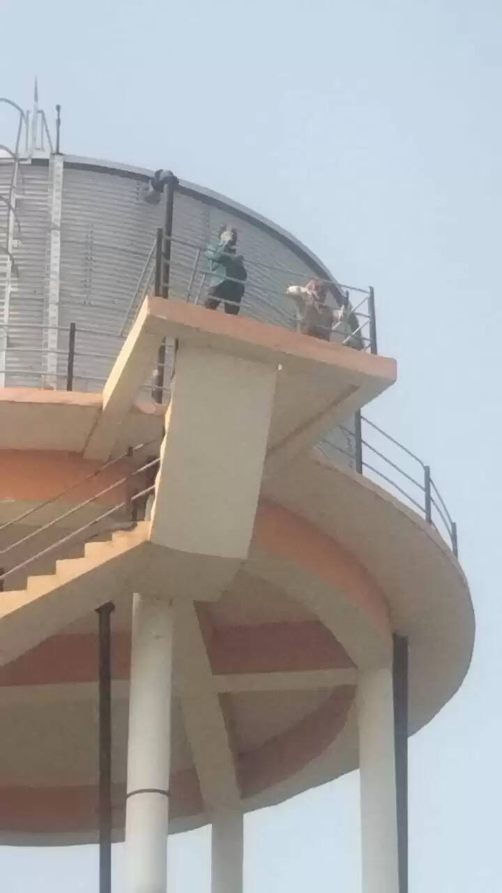 भदोही : वेतन न मिलने से नाराज ऑपरेटर आत्मदाह के लिए पानी की टंकी पर चढ़ा