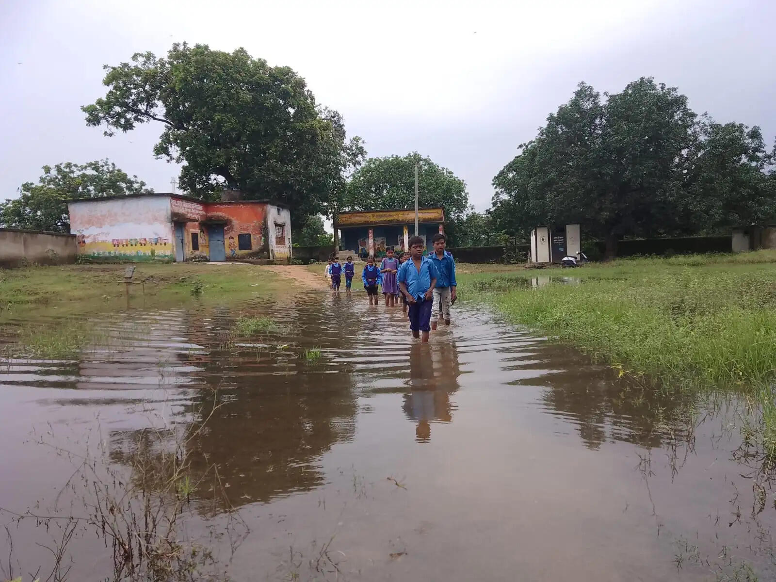 अनूपपुर: भरियाटोला के स्कूल-आंगनबाड़ी परिसर में महीनों से जलभराव, घुटने से अधिक पानी पार कर स्कूल पहुंच रहे बच्चे