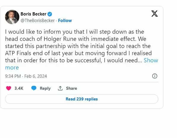 केवल चार महीने के कार्यकाल के बाद होल्गर रून से अलग हुए कोच बोरिस बेकर