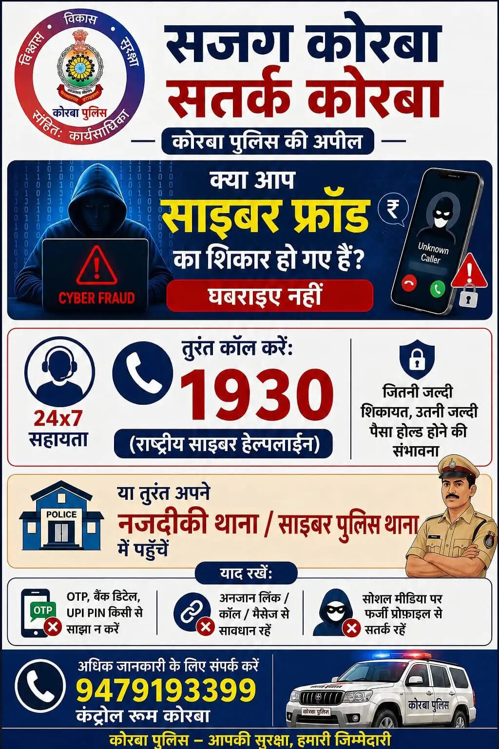 कोरबा में साइबर अपराध पर सख्ती: ‘सजग कोरबा, सतर्क कोरबा’ अभियान तेज