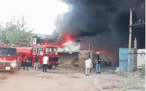 भीलवाड़ा में गत्ता फैक्ट्री में भीषण आग, लाखों का माल खाक