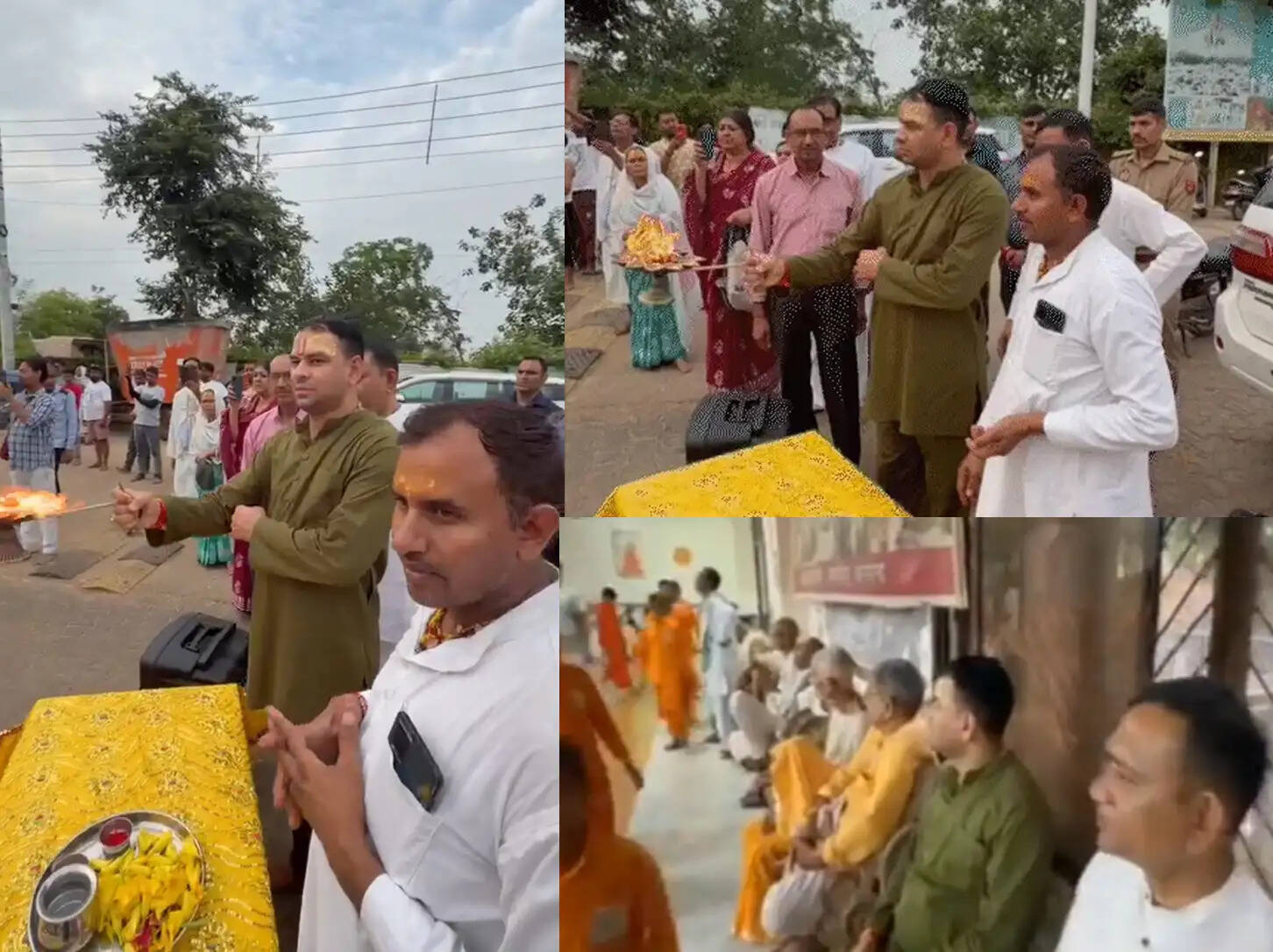 बरसाना में तेज प्रताप यादव ने टेका मत्था, संतों से लिया आशीर्वाद, गौमाता का किया पूजन