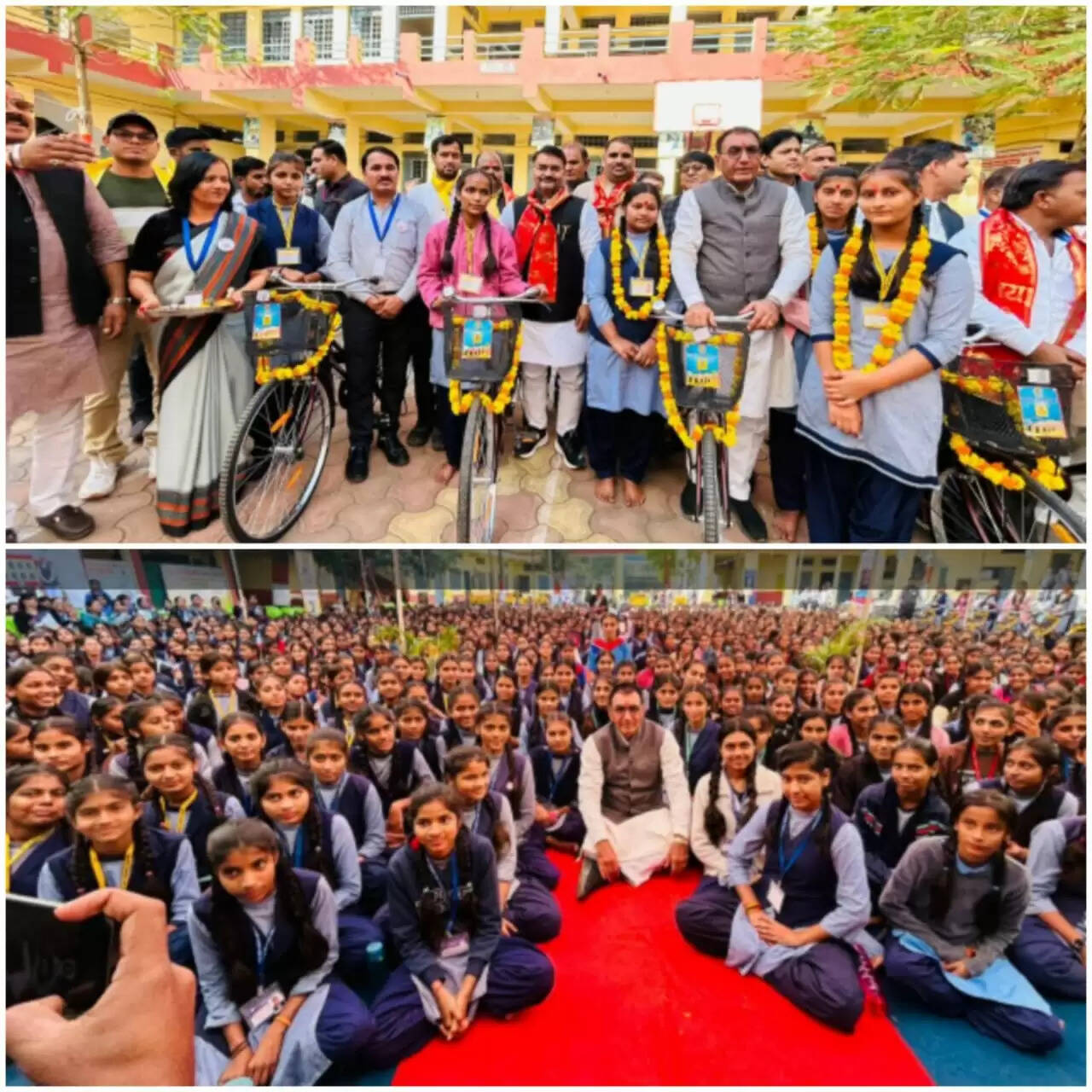 राजगढ़ः राज्यमंत्री पंवार ने बेटियों के उत्साहवर्धन के लिए जमीन पर बैठकर खिंचवाई तस्वीर