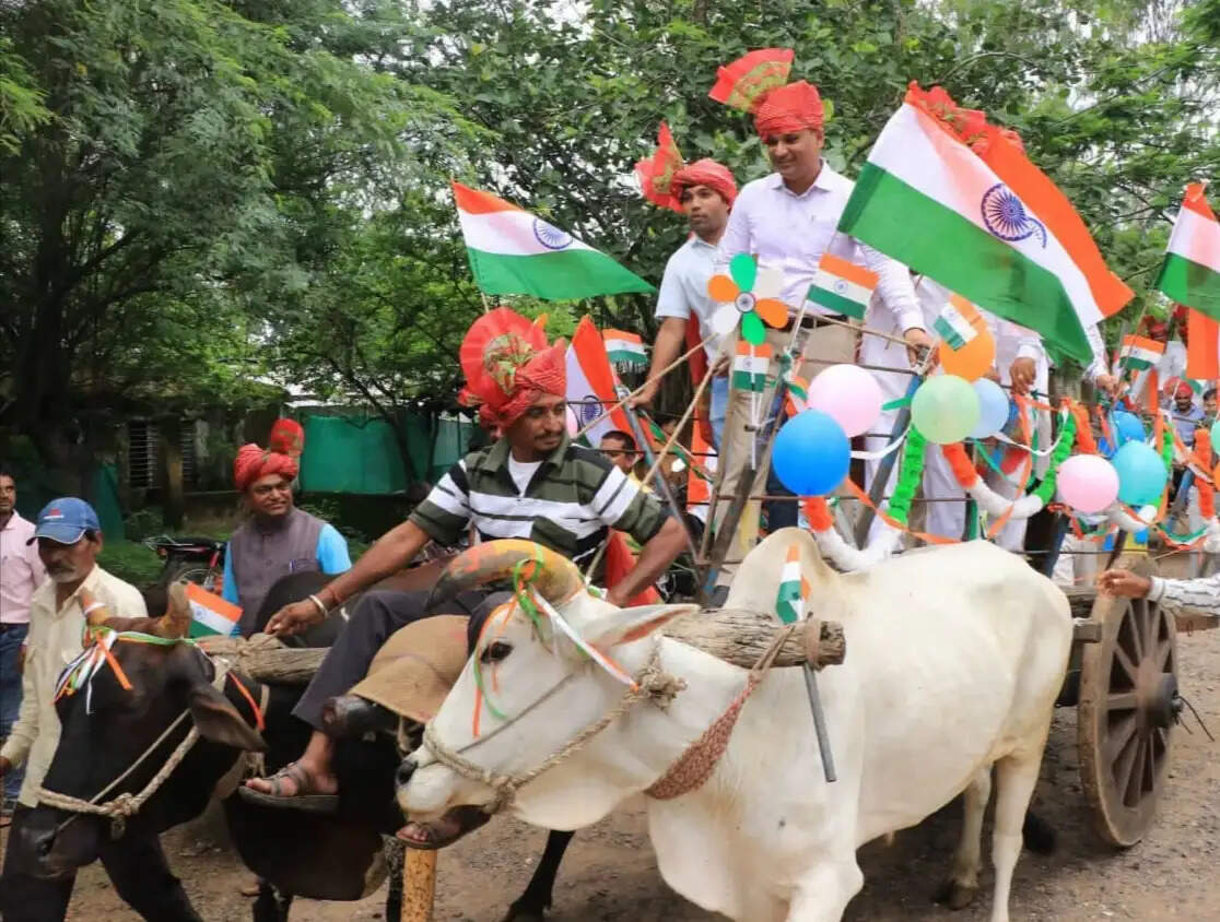 झाबुआ: हर घर तिरंगा अभियान के तहत राणापुर में निकली पारंपरिक बैलगाड़ी तिरंगा यात्रा
