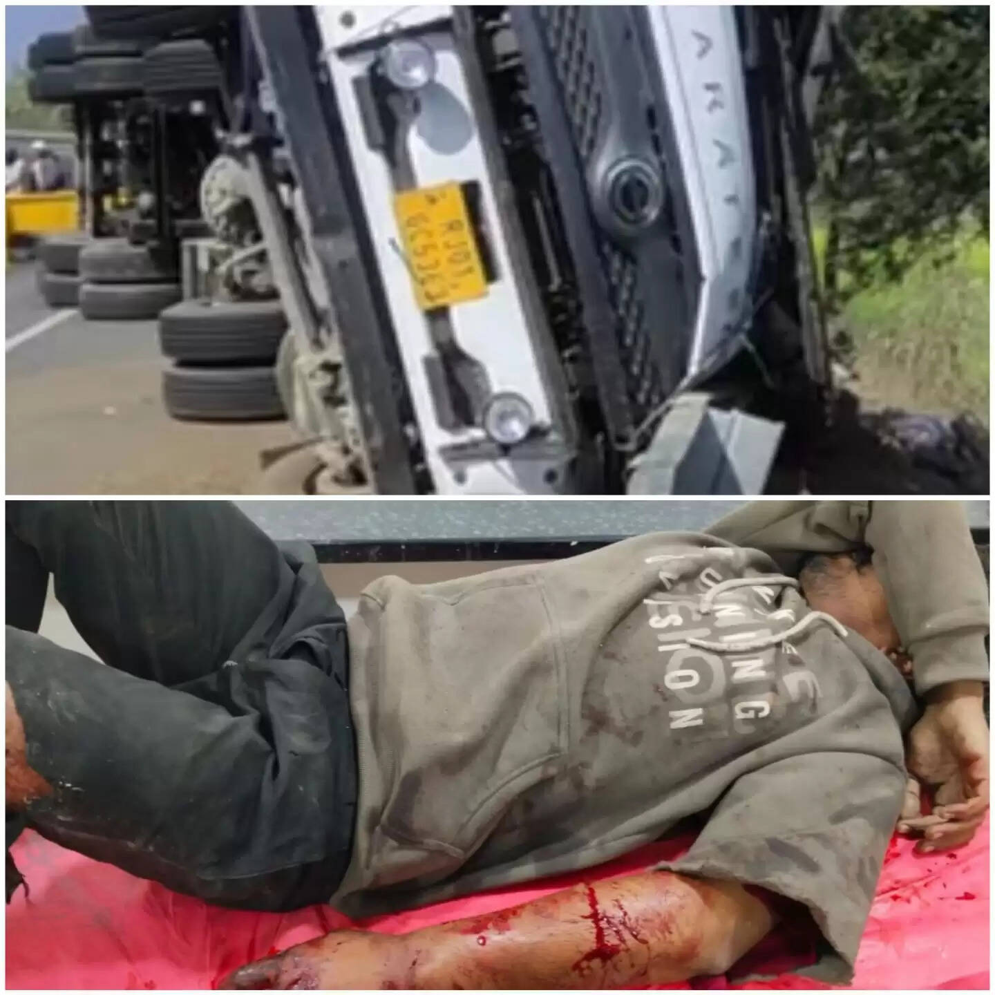 राजगढ़ः हाइवे पर सीमेंट से भरा ट्राॅला पलटा, दो लोग घायल