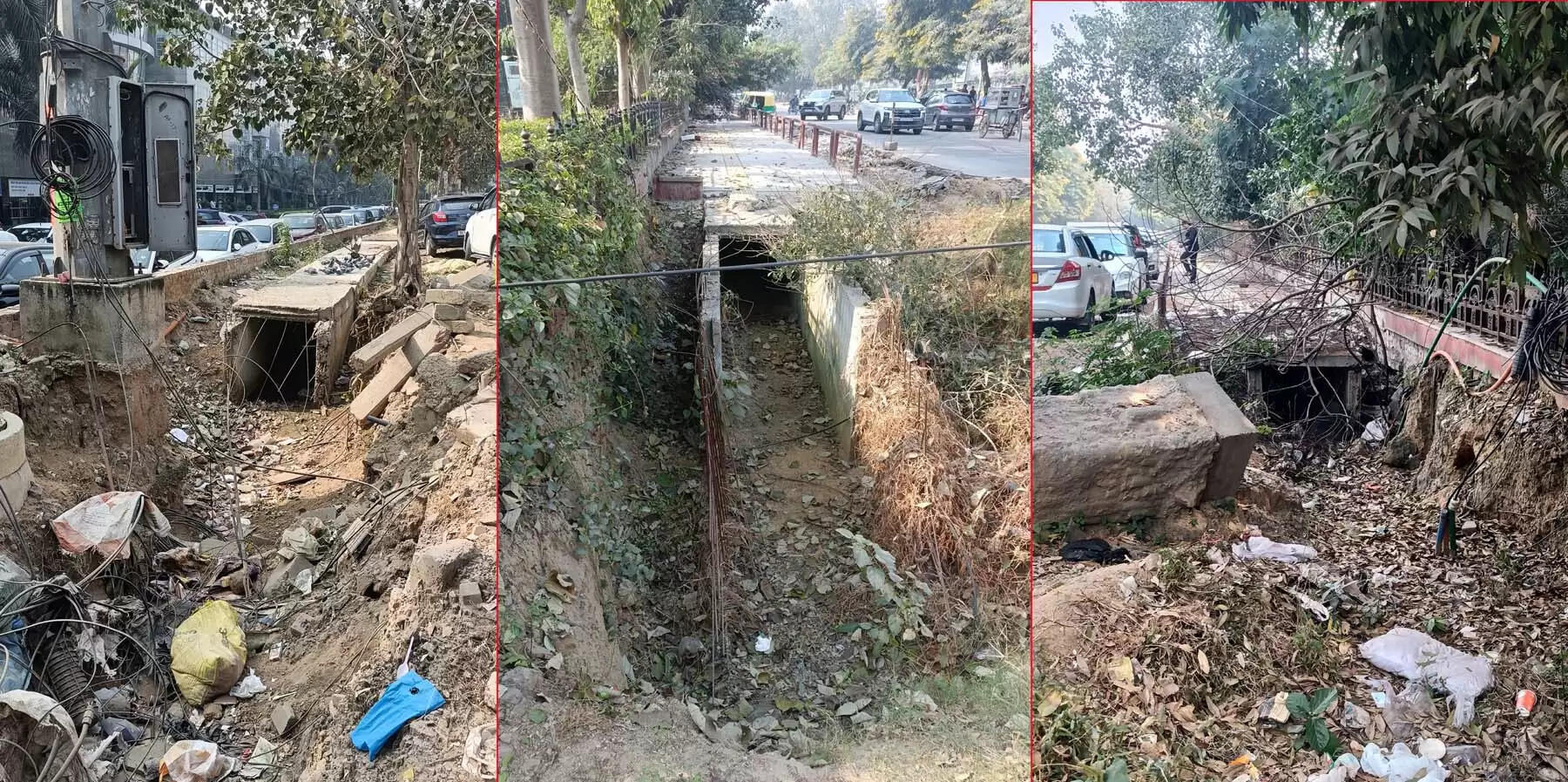 गुरुग्राम: एमजी रोड पर आधा-अधूरा नाला बनाकर खुला छोड़ा