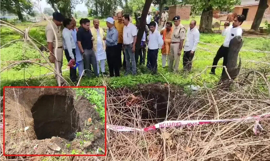 अनूपपुर: मलगा गांव में सड़क किनारे धंसी जमीन पर बना गहरा गोप, मंत्री दिलीप जायसवाल और कलेक्टर ने किया निरीक्षण