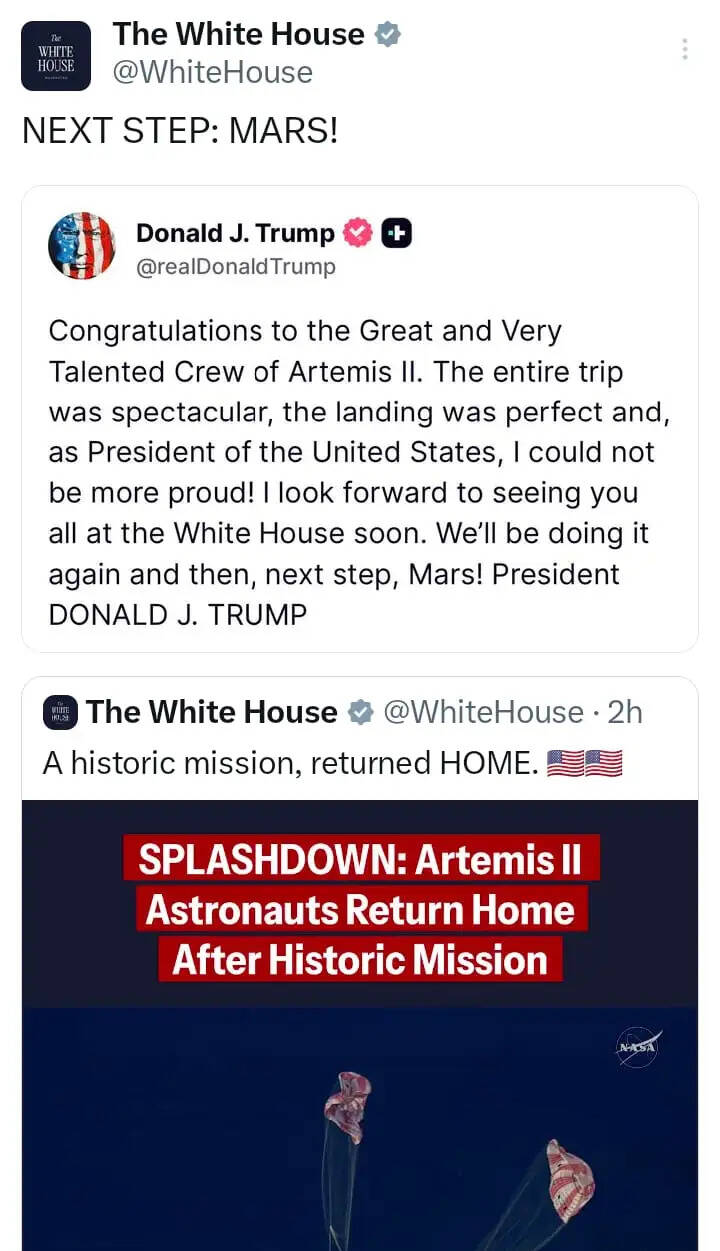 नासा का मिशन आर्टेमिस-2 पूरा, दस दिनों बाद चांद के पास जाकर लौटे चारों अंतरिक्ष यात्री