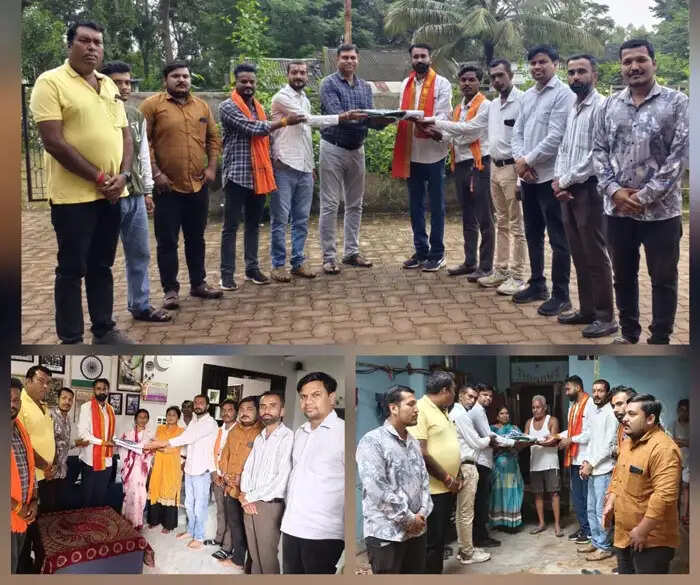 भाजयुमो ने जवानों के परिजनों काे तिरंगा भेंट कर किया सम्मान