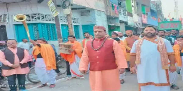 श्रीराम मंदिर में पूजित अक्षत कलश यात्रा निकली, राममय हुआ शहर