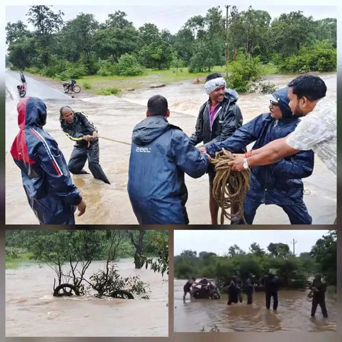 शिक्षक तेज बहाव वाले नाले में वाहन सहित बहने लगे