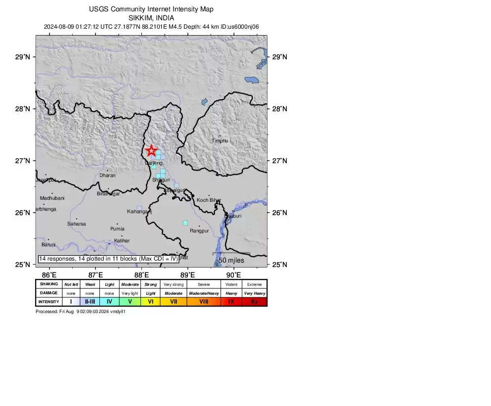 सिक्किम के सोरेंग में 4.4 तीव्रता का भूकंप, लोग घरों से भागे