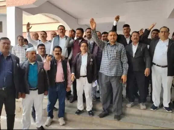 अधिवक्ताओं की सुरक्षा की मांग को लेकर तहसीलदार बार संगठन ने किया धरना प्रदर्शन