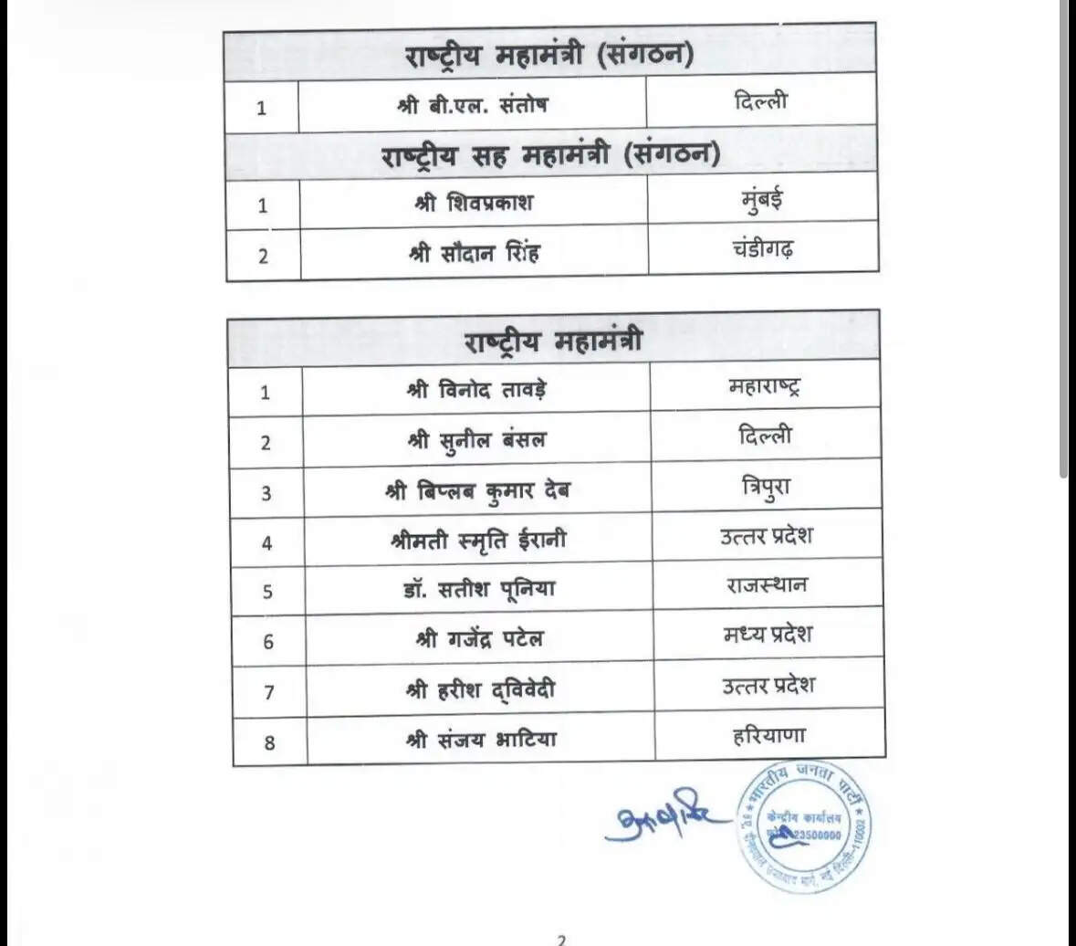 नितिन नवीन की नई टीम का ऐलान, वसुंधरा राजे उपाध्यक्ष, स्मृति ईरानी बनीं महासचिव, पीयूष गोयल कोषाध्यक्ष