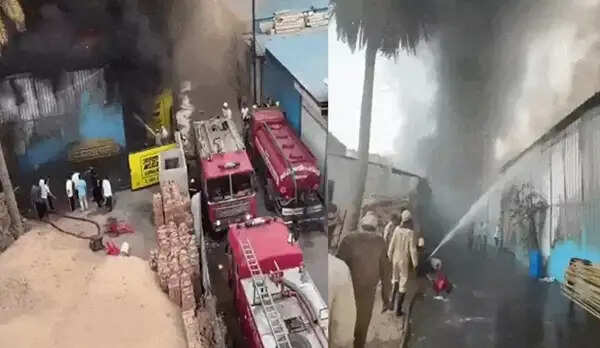 इंदौर के खजराना में टेंट हाउस के गोदाम में लगी भीषण आग, कई किलोमीटर दूर से दिखा काला धुआं