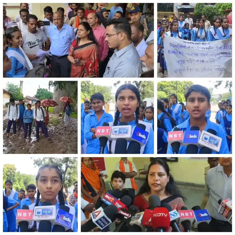 सड़क और पुल की मांग को लेकर छात्रों ने कलेक्ट्रेट में किया प्रदर्शन, बारिश ने खोली विकास की पोल