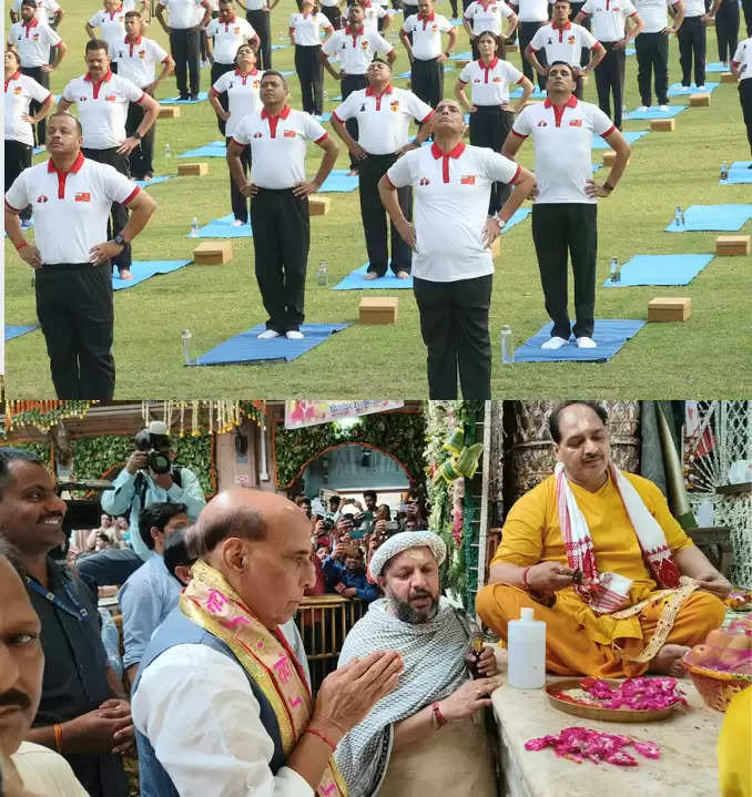 रक्षा मंत्री ने मथुरा में सैनिकों के साथ किया योग, फिर किए भगवान बांके बिहारी के दर्शन