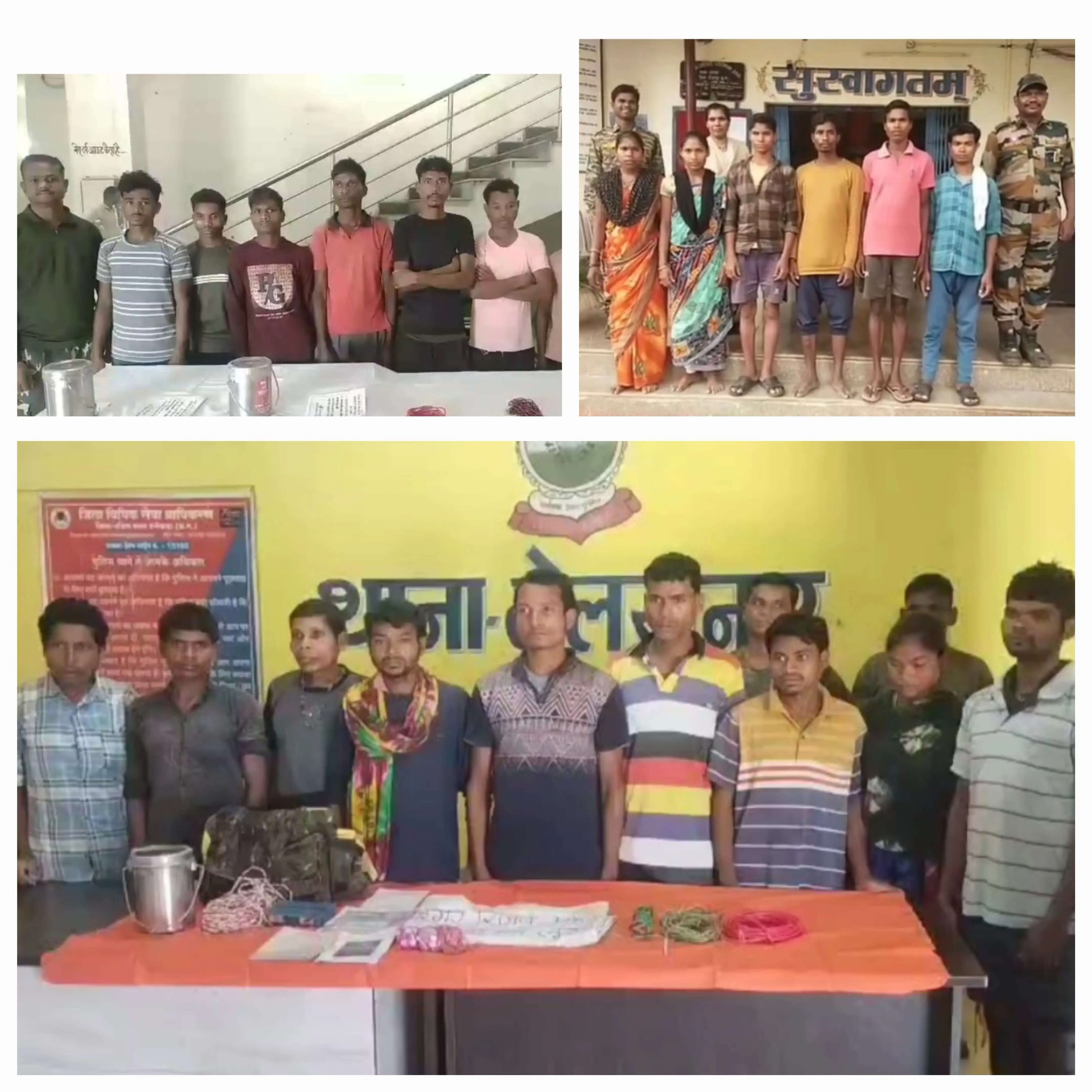 छत्तीसगढ़ में तीन अलग-अलग थाना क्षेत्र से दो इनामी सहित 22 नक्सली गिरफ्तार