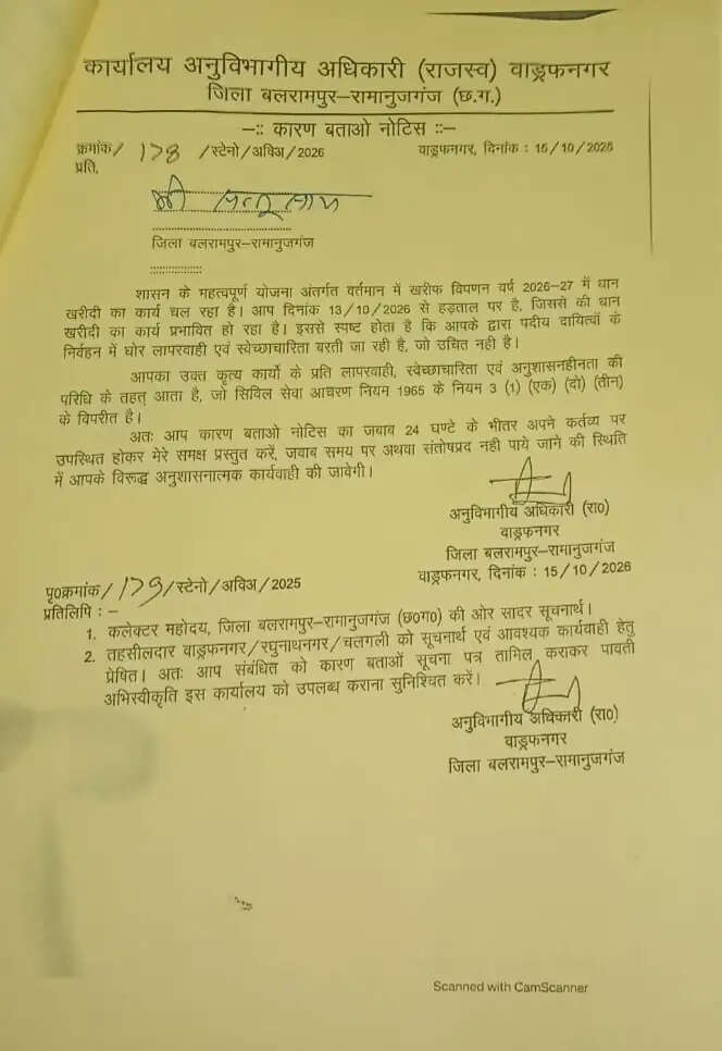 छत्तीसगढ़ में पटवारियों की अनिश्चितकालीन हड़ताल जारी, वाड्रफनगर में 25 को कारण बताओ नोटिस
