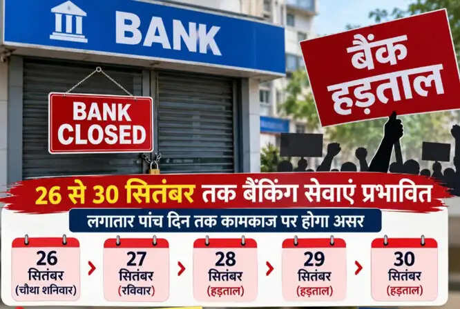 26 से 30 सितंबर तक बैंक शाखाओं में काम-काज प्रभावित रहेगा