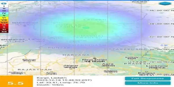 जम्मू-कश्मीर और लद्दाख में भूकंप के झटके, तीव्रता 5.5 मापी गई