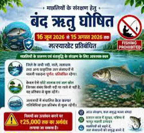 मछलियों के प्रजनन संरक्षण हेतु 15 अगस्त तक मत्स्याखेट पूर्णतः प्रतिबंधित