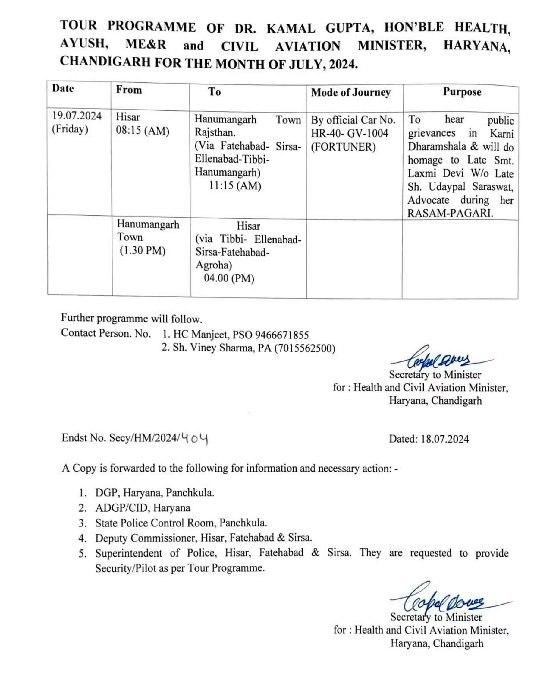 हिसार: दूसरे प्रदेश में जाकर रस्म पगड़ी के दौरान शिकायतें सुनने वाले पहले मंत्री बने डॉ. कमल गुप्ता : मनोज राठी