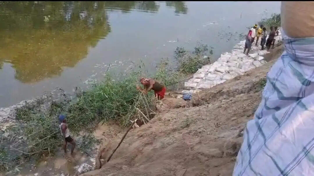 गंगा के बढ़ते जलस्तर के बीच ब्रह्मोत्तर बांध पर मरम्मत कार्य शुरू, सीओ ने किया निरीक्षण
