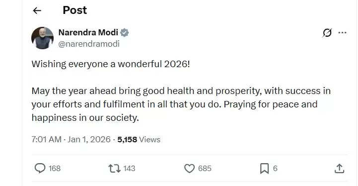 प्रधानमंत्री मोदी ने नए साल पर समाज में शांति और खुशी के लिए प्रार्थना की