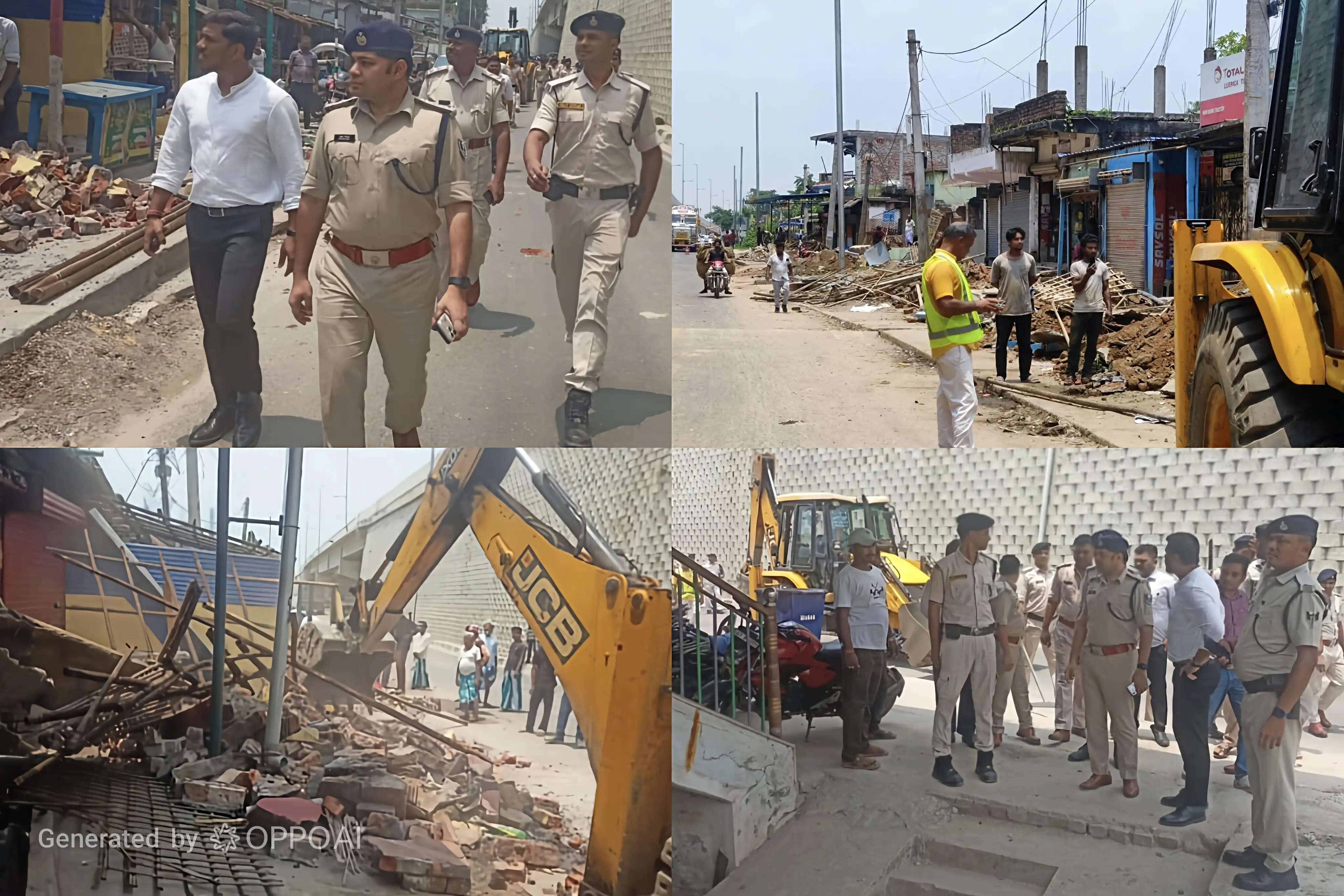 बहादुरगंज में अतिक्रमण पर चला बुलडोजर, एनएच-327ई किनारे अवैध कब्जे हटाए गए