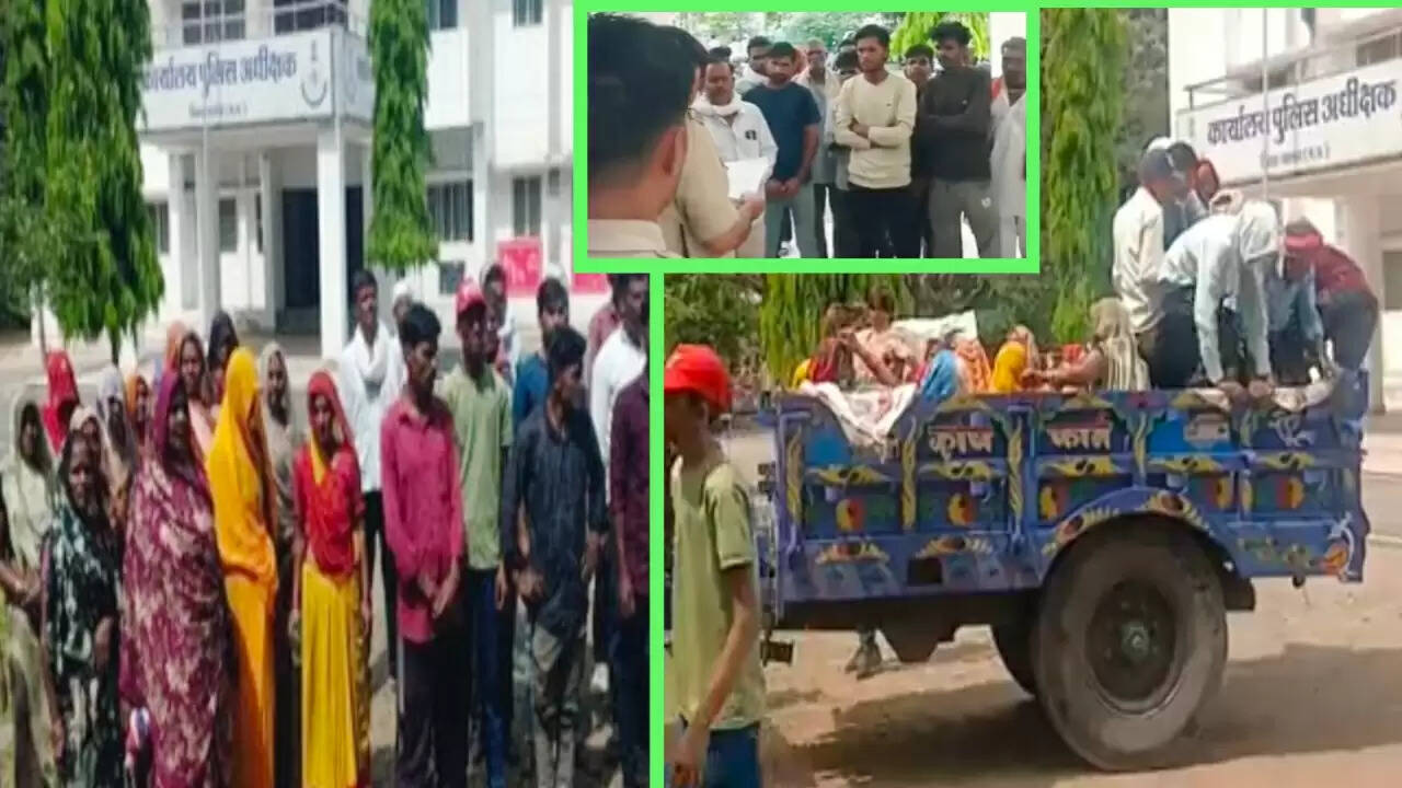 जनपद अध्यक्ष प्रतिनिधि पर जमीन पर कब्जा करने का आरोप: ट्रैक्टर-ट्रॉली से पुलिस अधीक्षक कार्यालय पहुंचे ग्रामीण