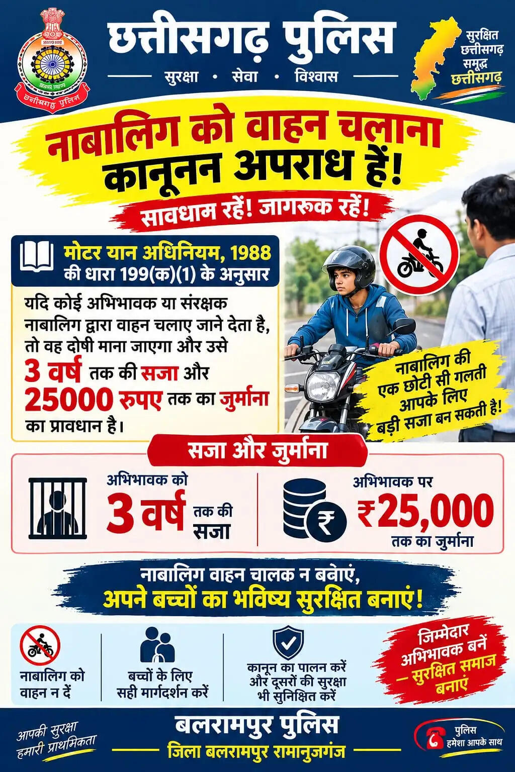 नाबालिगों को वाहन देने पर अभिभावकों पर होगी कार्रवाई