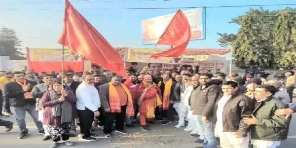 कैथल: श्री राम जन्मभूमि भंडारा समिति की शोभायात्रा का सुरजेवाला ने किसान भवन में किया स्वागत