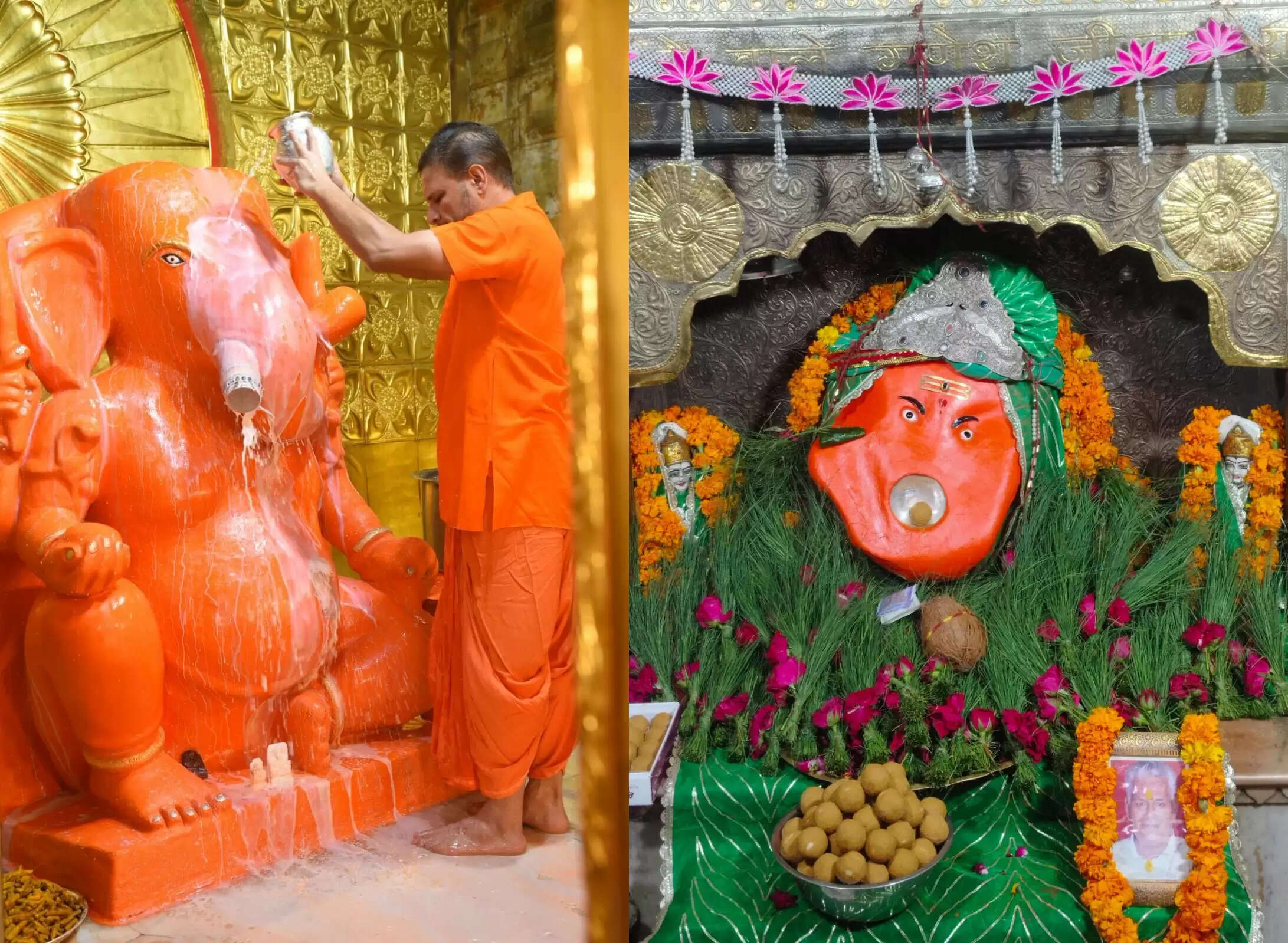 पुष्य नक्षत्र में हुआ प्रथम पूज्य का पंचामृत अभिषेक, सजी फूल बंगला झांकी