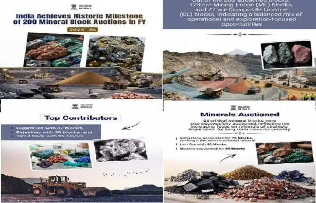 वित्त वर्ष 2025–26 में देश के 200 खनिज ब्लॉकों की हुई नीलामी
