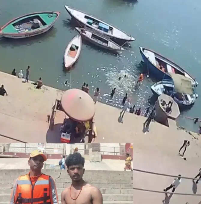 वाराणसी के मीर घाट पर एनडीआरएफ ने गंगा नदी में डूब रहे युवक को बचाया