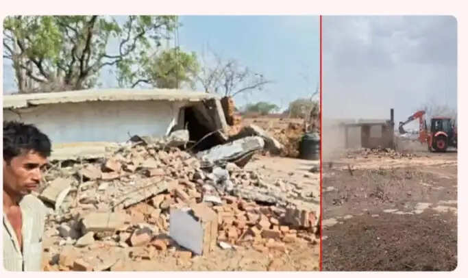 मऊगंज : भीषण गर्मी के बीच आदिवासी परिवारों के घरों पर चला बुलडोजर