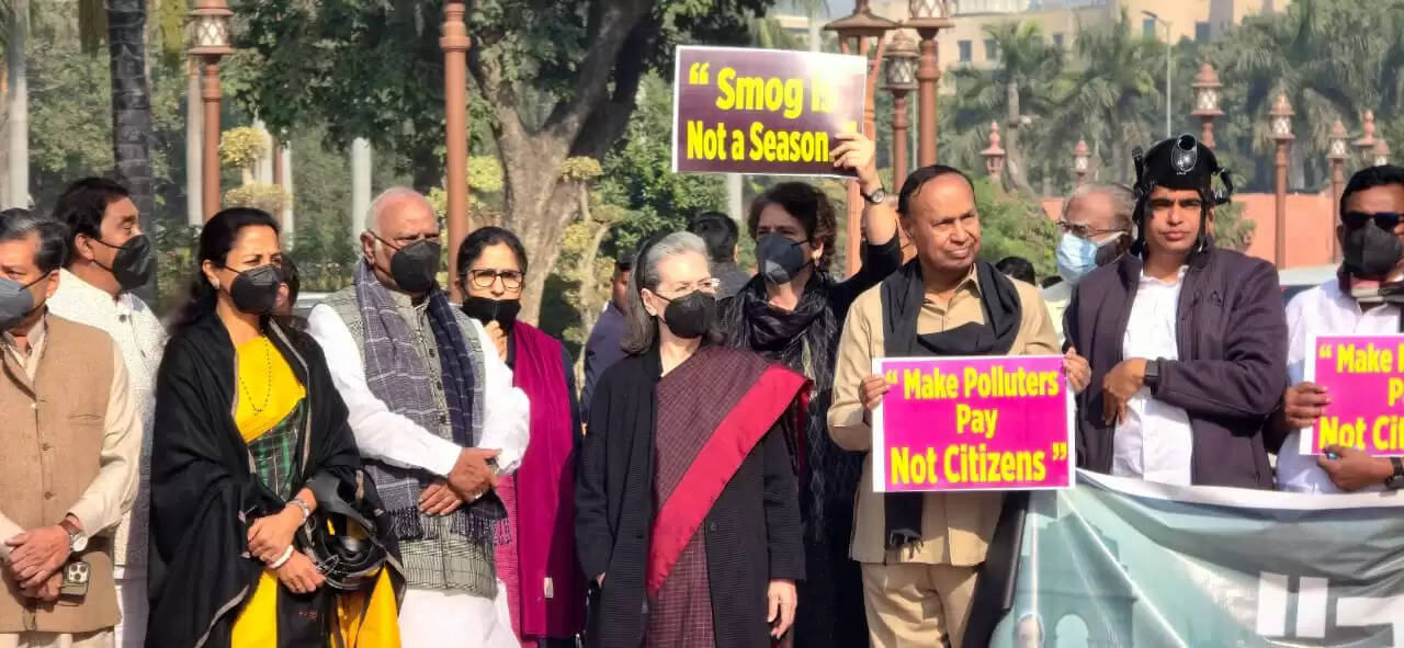 (अपडेट) दिल्ली में खतरनाक प्रदूषण पर विपक्षी गठबंधन के सदस्यों का संसद परिसर में प्रदर्शन, सोनिया बोलीं- मुझे सांस लेने में दिक्कत