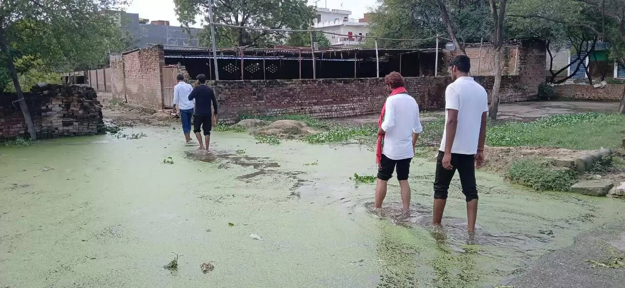सीर गोवर्धनपुर में विकराल हुई सीवर समस्या, सपा कार्यकर्ताओं ने गंदे पानी में चलकर जताया विरोध